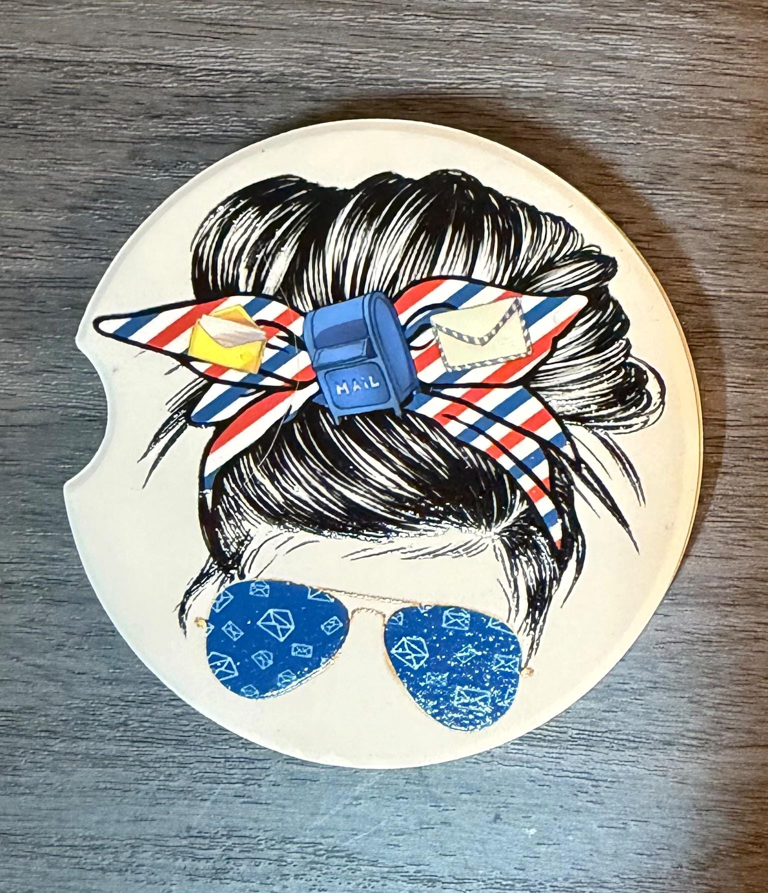 Ceramic Car Coasters Set 2 | Messy Bun Postal Worker Car Accessories | Absorbent Cup Holder Coasters | Postal WorkerGift | US Postal Decor __etsy:8028597808