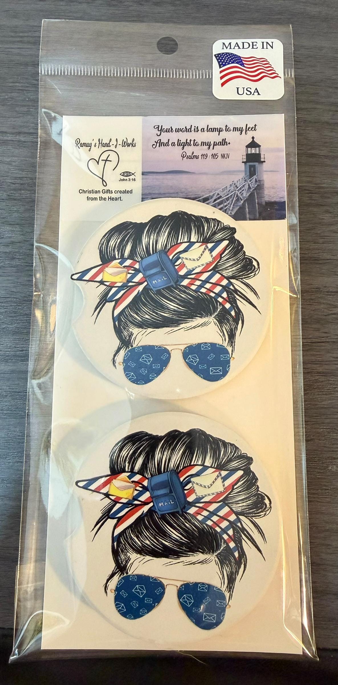 Ceramic Car Coasters Set 2 | Messy Bun Postal Worker Car Accessories | Absorbent Cup Holder Coasters | Postal WorkerGift | US Postal Decor __etsy:8076513313