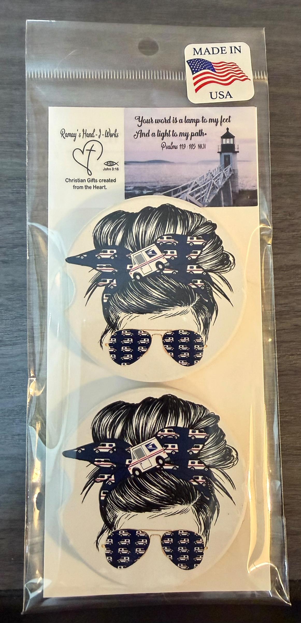 Ceramic Car Coasters Set 2 | Messy Bun Postal Worker (2) Car Accessories |Absorbent Cup Holder Coasters | Postal WorkerGift |US Postal Decor __etsy:8028573570