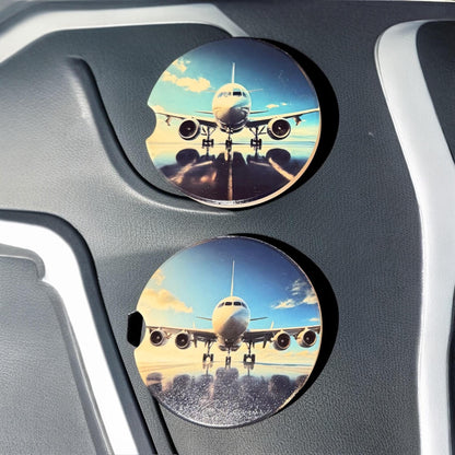 Ceramic Car Coasters Set of 2 | Airplanes Car Accessories | Absorbent Cup Holder Coasters | Scenic Inspired Gift | Flying Airplanes Decor __etsy:8028488132