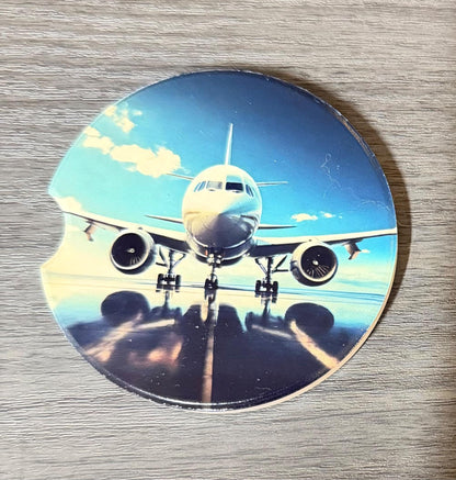 Ceramic Car Coasters Set of 2 | Airplanes Car Accessories | Absorbent Cup Holder Coasters | Scenic Inspired Gift | Flying Airplanes Decor __etsy:8076393543