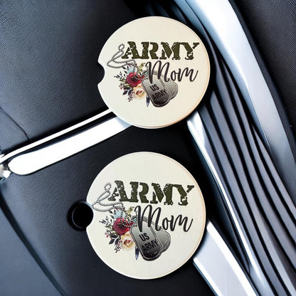 Ceramic Car Coasters Set of 2 | Army Mom Car Accessories | Absorbent Cup Holder Coasters | Veteran Gift | Army Navy Air Force Decor __etsy:8002738764