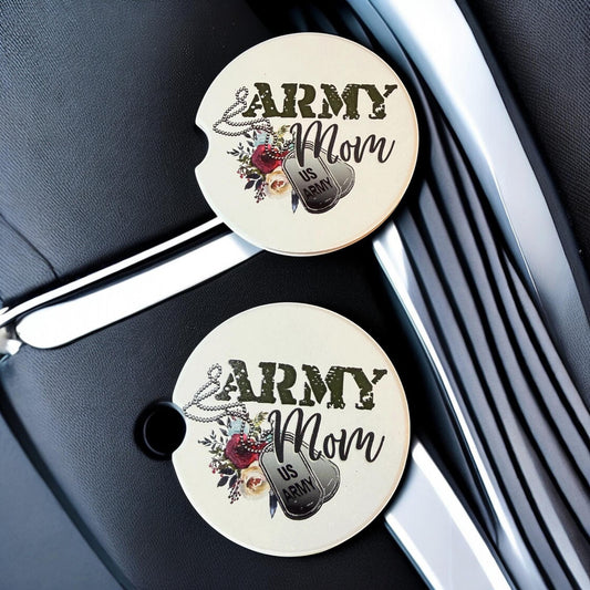 Ceramic Car Coasters Set of 2 | Army Mom Car Accessories | Absorbent Cup Holder Coasters | Veteran Gift | Army Navy Air Force Decor __etsy:8002738764