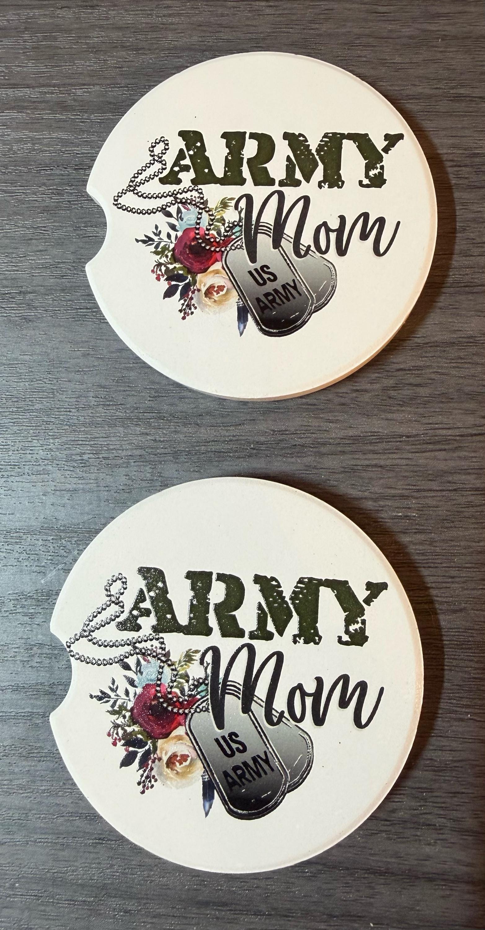 Ceramic Car Coasters Set of 2 | Army Mom Car Accessories | Absorbent Cup Holder Coasters | Veteran Gift | Army Navy Air Force Decor __etsy:8002733450