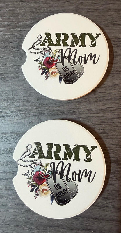 Ceramic Car Coasters Set of 2 | Army Mom Car Accessories | Absorbent Cup Holder Coasters | Veteran Gift | Army Navy Air Force Decor __etsy:8002733450