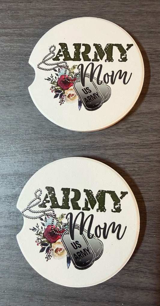 Ceramic Car Coasters Set of 2 | Army Mom Car Accessories | Absorbent Cup Holder Coasters | Veteran Gift | Army Navy Air Force Decor __etsy:8002733450