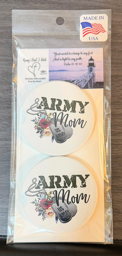 Ceramic Car Coasters Set of 2 | Army Mom Car Accessories | Absorbent Cup Holder Coasters | Veteran Gift | Army Navy Air Force Decor __etsy:8002806058