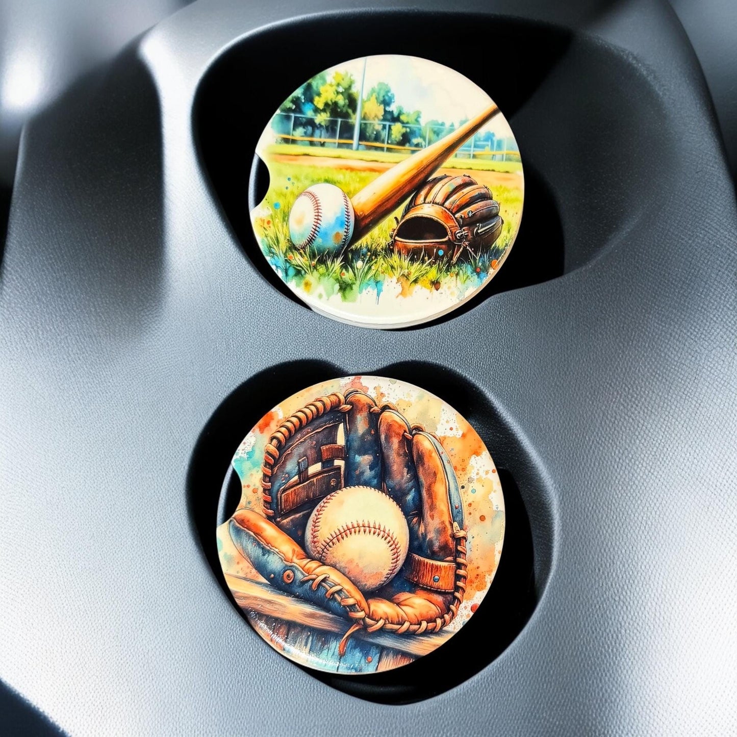 Ceramic Car Coasters Set of 2 |Baseball Car Accessories | Absorbent Cup Holder Coasters | Sports Inspired Gift | Baseball Sports Decor __etsy:7992507970