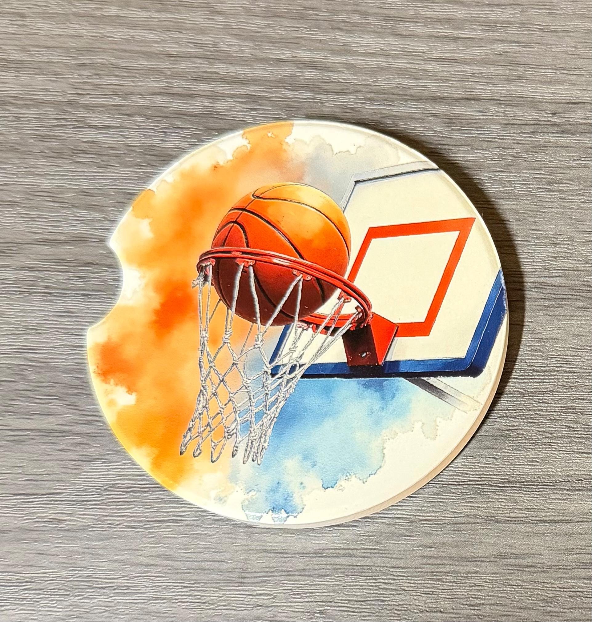Ceramic Car Coasters Set of 2 |Basketball Car Accessories | Absorbent Cup Holder Coasters | Sports Inspired Gift | Basketball Sports Decor __etsy:8087039091