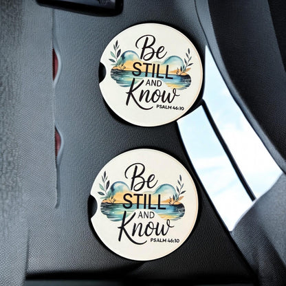 Ceramic Car Coasters Set of 2 | Be Still and Know Car Accessories |Absorbent Cup Holder Coasters | Psalm 46:10 Car Decor/ Faith Car Coaster __etsy:8087159385