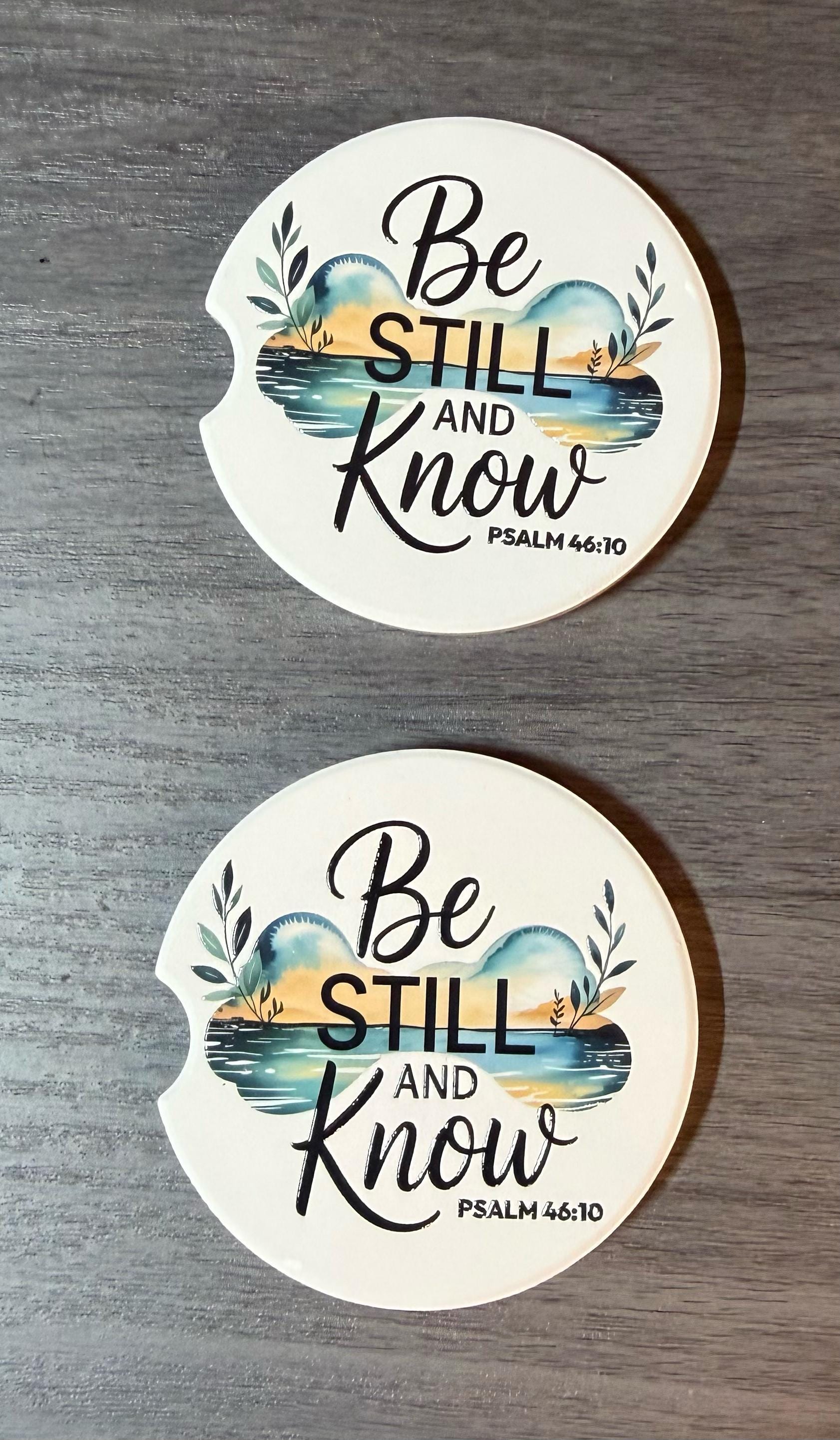 Ceramic Car Coasters Set of 2 | Be Still and Know Car Accessories |Absorbent Cup Holder Coasters | Psalm 46:10 Car Decor/ Faith Car Coaster __etsy:8039231868