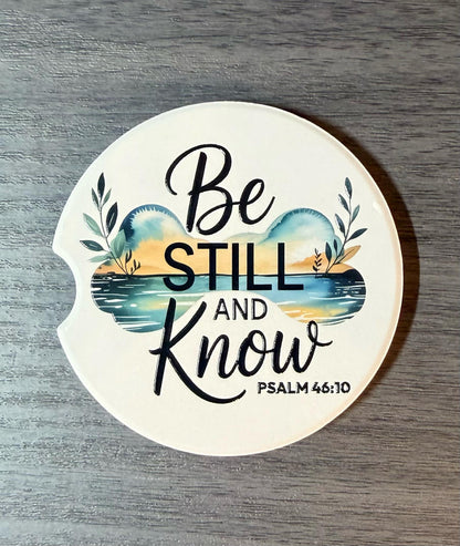 Ceramic Car Coasters Set of 2 | Be Still and Know Car Accessories |Absorbent Cup Holder Coasters | Psalm 46:10 Car Decor/ Faith Car Coaster __etsy:8039233564
