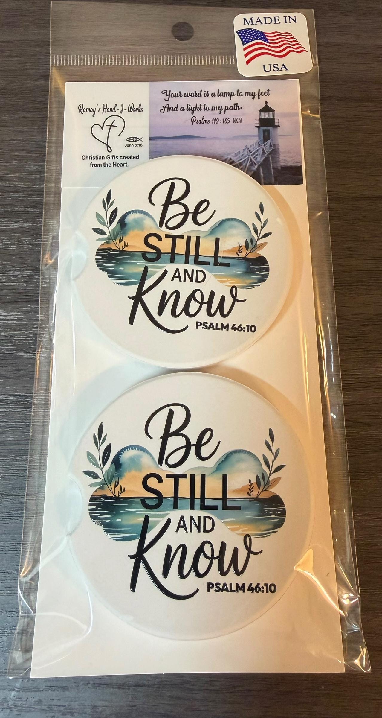 Ceramic Car Coasters Set of 2 | Be Still and Know Car Accessories |Absorbent Cup Holder Coasters | Psalm 46:10 Car Decor/ Faith Car Coaster __etsy:8087151693