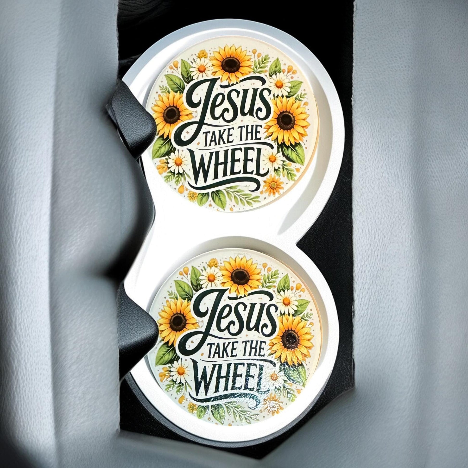 Ceramic Car Coasters Set of 2 | Christian Car Accessories | Absorbent Cup Holder Coasters | Faith Inspired Gift | Inspirational Car Decor __etsy:8044028447