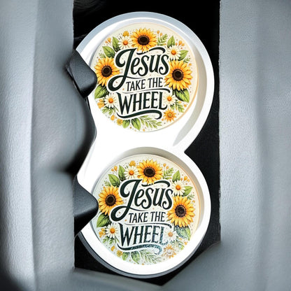 Ceramic Car Coasters Set of 2 | Christian Car Accessories | Absorbent Cup Holder Coasters | Faith Inspired Gift | Inspirational Car Decor __etsy:8044028447