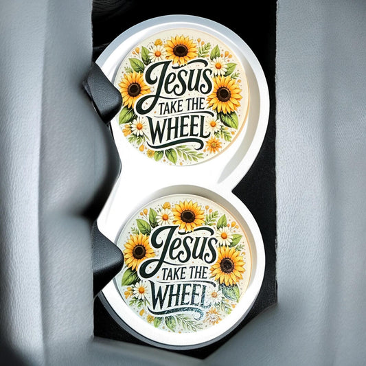 Ceramic Car Coasters Set of 2 | Christian Car Accessories | Absorbent Cup Holder Coasters | Faith Inspired Gift | Inspirational Car Decor __etsy:8044028447