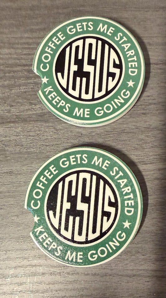 Ceramic Car Coasters Set of 2 | Christian Car Accessories | Absorbent Cup Holder Coasters | Faith Inspired Gift | Inspirational Car Decor __etsy:7992543040