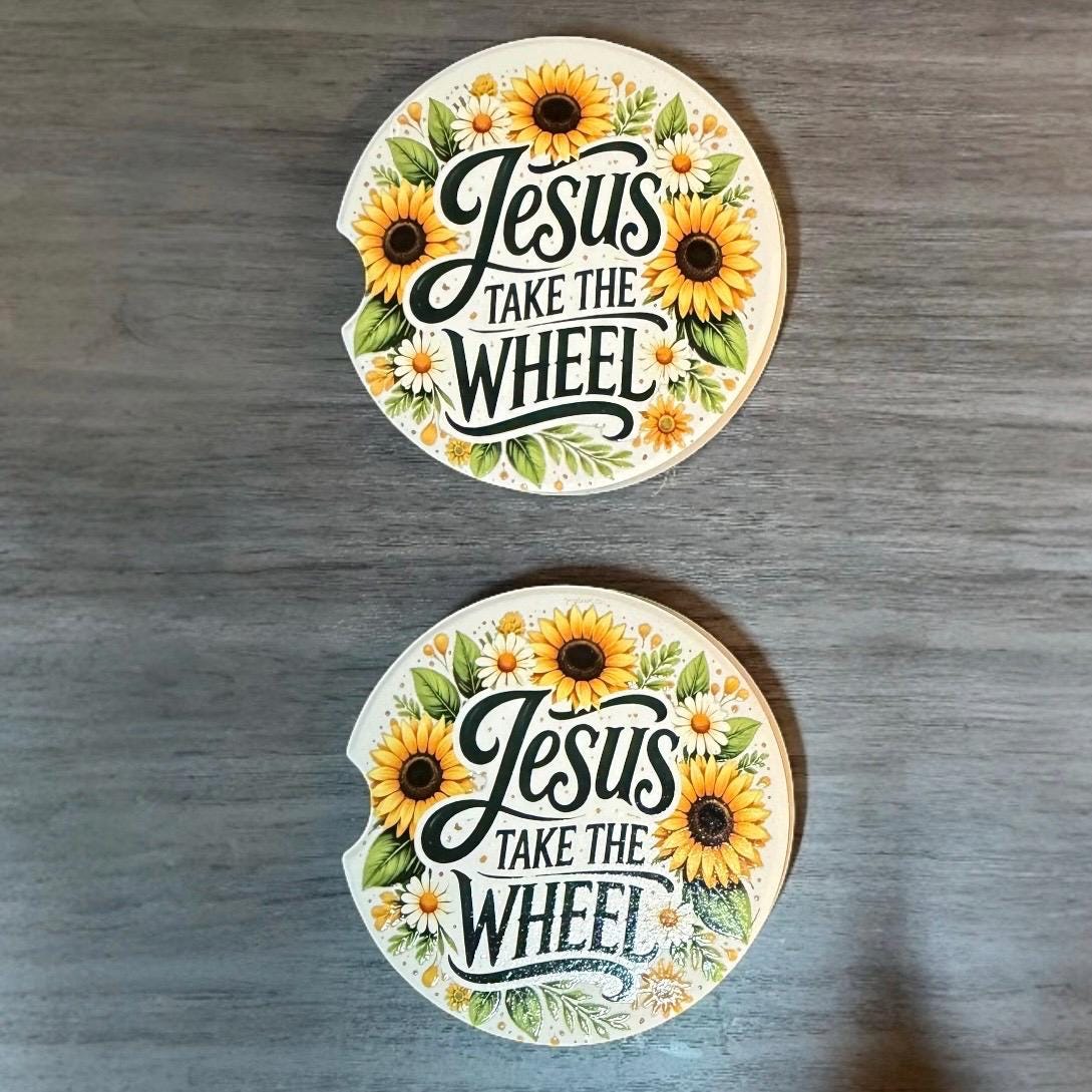 Ceramic Car Coasters Set of 2 | Christian Car Accessories | Absorbent Cup Holder Coasters | Faith Inspired Gift | Inspirational Car Decor __etsy:8044041067