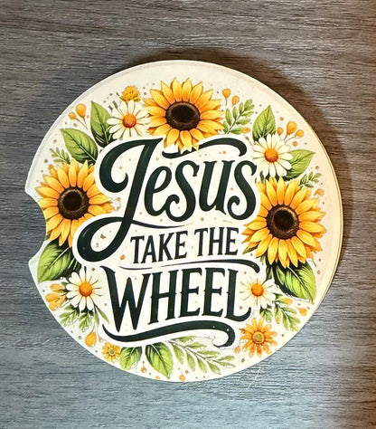Ceramic Car Coasters Set of 2 | Christian Car Accessories | Absorbent Cup Holder Coasters | Faith Inspired Gift | Inspirational Car Decor __etsy:8044045631