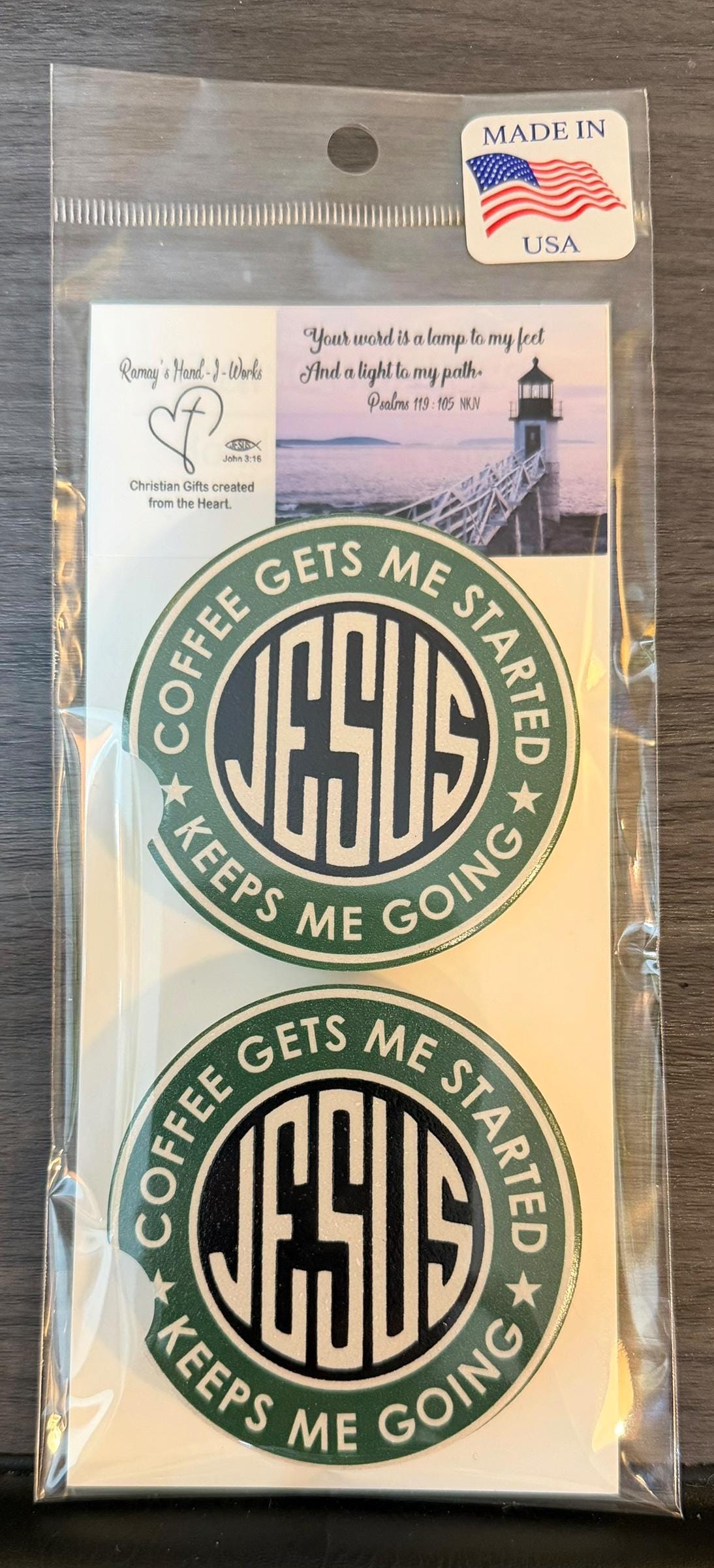Ceramic Car Coasters Set of 2 | Christian Car Accessories | Absorbent Cup Holder Coasters | Faith Inspired Gift | Inspirational Car Decor __etsy:7992555248