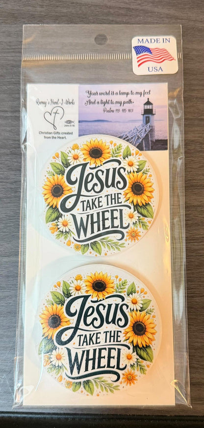 Ceramic Car Coasters Set of 2 | Christian Car Accessories | Absorbent Cup Holder Coasters | Faith Inspired Gift | Inspirational Car Decor __etsy:7996113534