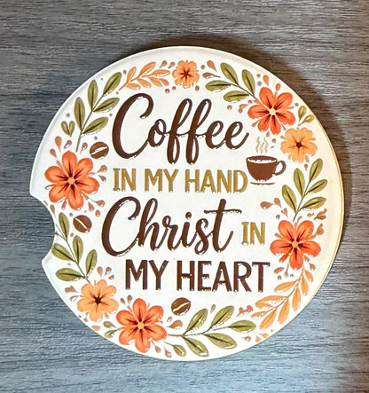 Ceramic Car Coasters Set of 2 | Christian Coffee w/ Jesus Car Accessories | Absorbent Cup Holder Coasters | Faith Inspired Gift / Car Decor __etsy:8085779785