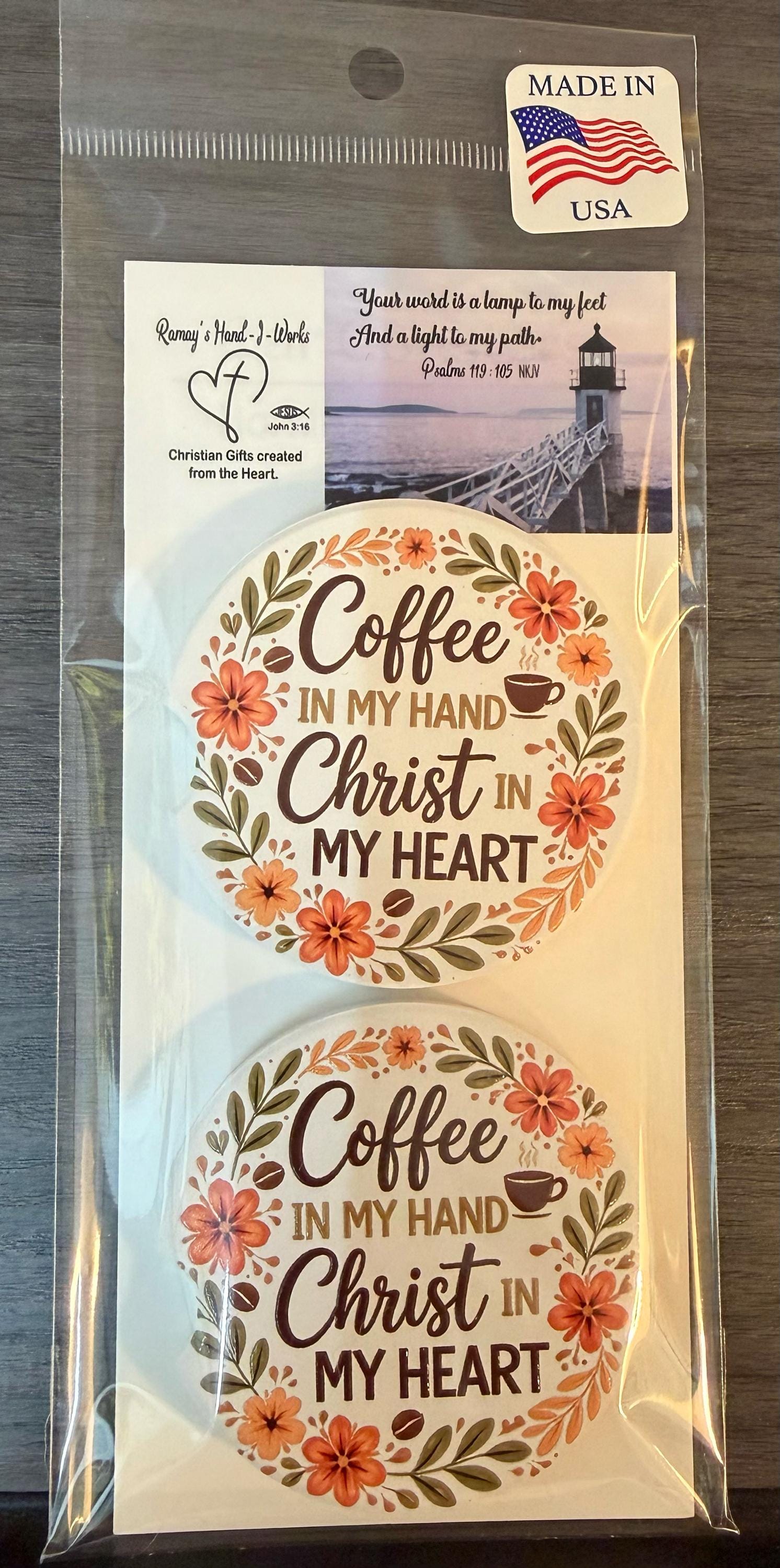 Ceramic Car Coasters Set of 2 | Christian Coffee w/ Jesus Car Accessories | Absorbent Cup Holder Coasters | Faith Inspired Gift / Car Decor __etsy:8085783075