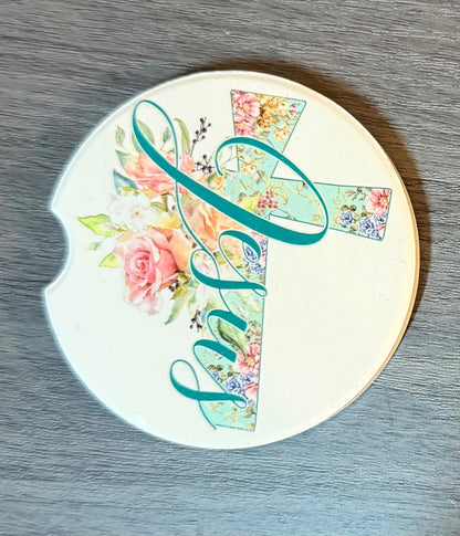 Ceramic Car Coasters Set of 2 | Floral Jesus Car Accessories | Absorbent Cup Holder Coasters | Faith Inspired Gift | Inspirational Car Decor __etsy:8087680017