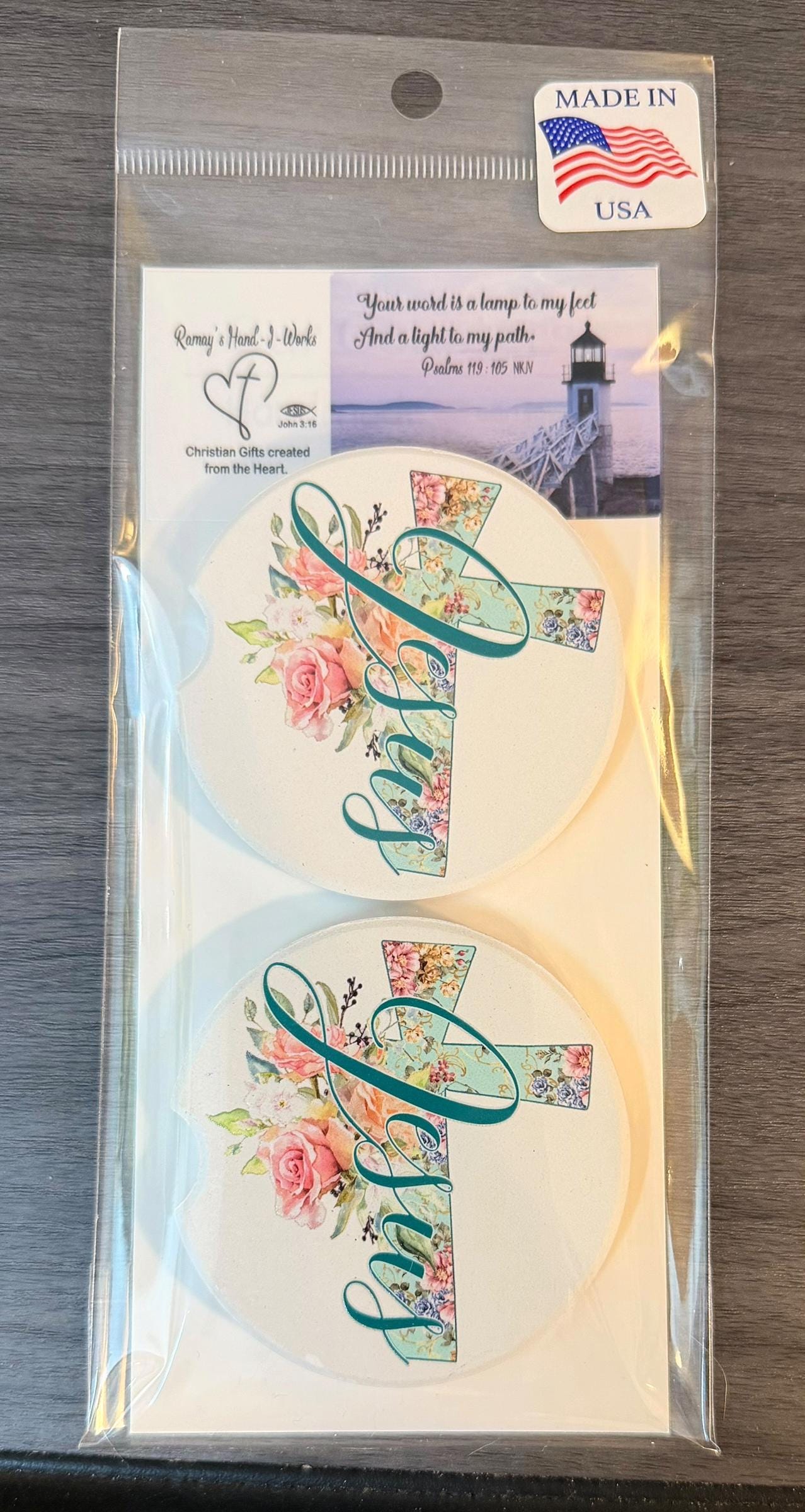 Ceramic Car Coasters Set of 2 | Floral Jesus Car Accessories | Absorbent Cup Holder Coasters | Faith Inspired Gift | Inspirational Car Decor __etsy:8087682573