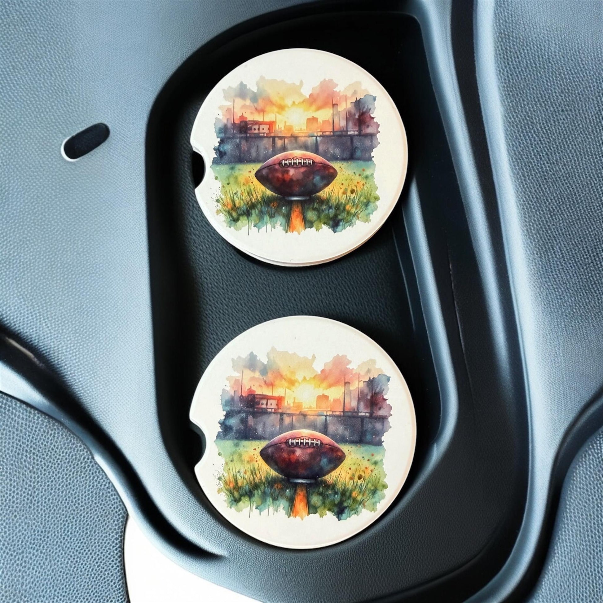 Ceramic Car Coasters Set of 2 | Football Car Accessories 2 | Absorbent Cup Holder Coasters | Sports Inspired Gift | Football Sports Decor __etsy:8039566740