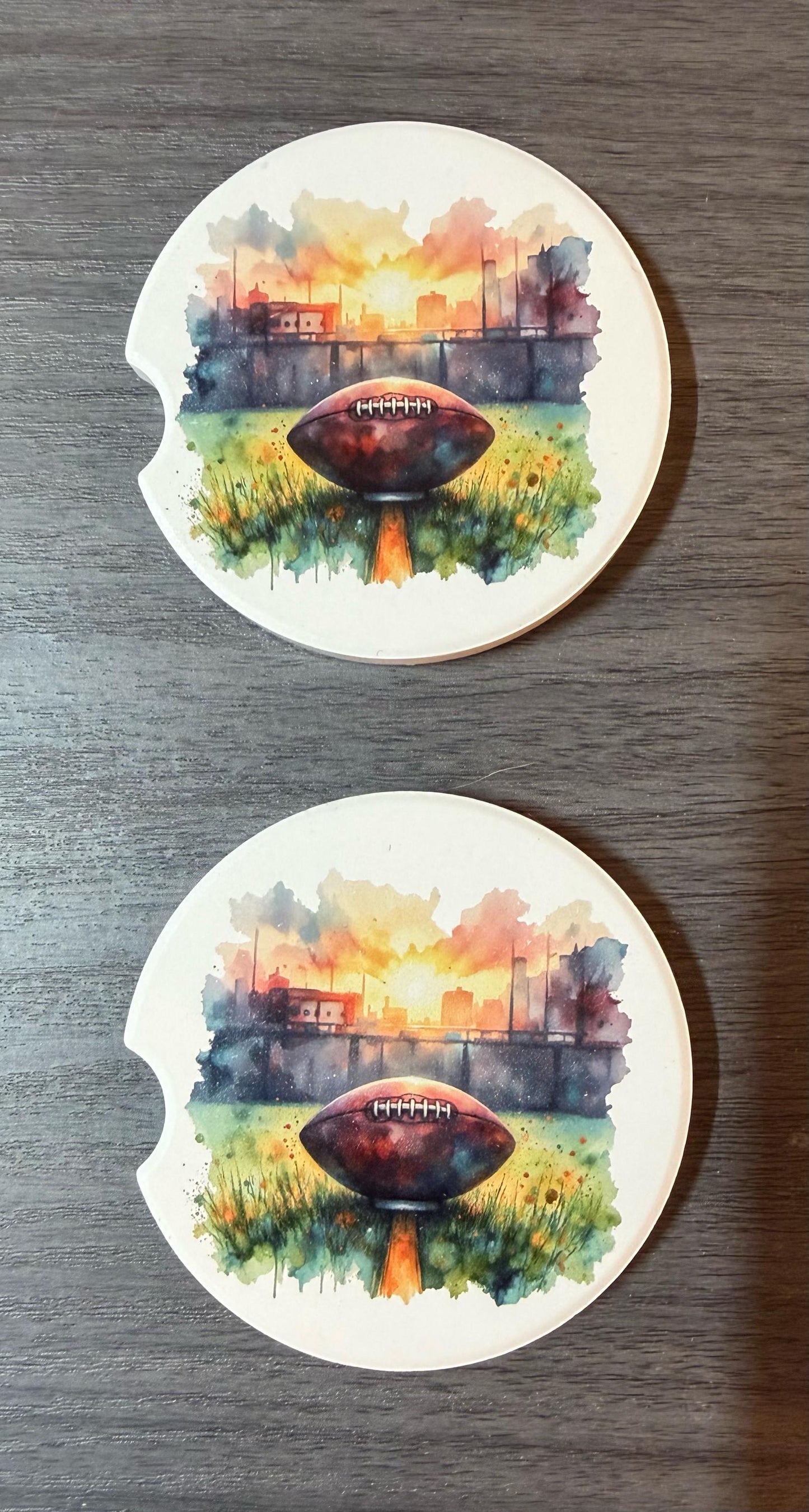 Ceramic Car Coasters Set of 2 | Football Car Accessories 2 | Absorbent Cup Holder Coasters | Sports Inspired Gift | Football Sports Decor __etsy:8039559516