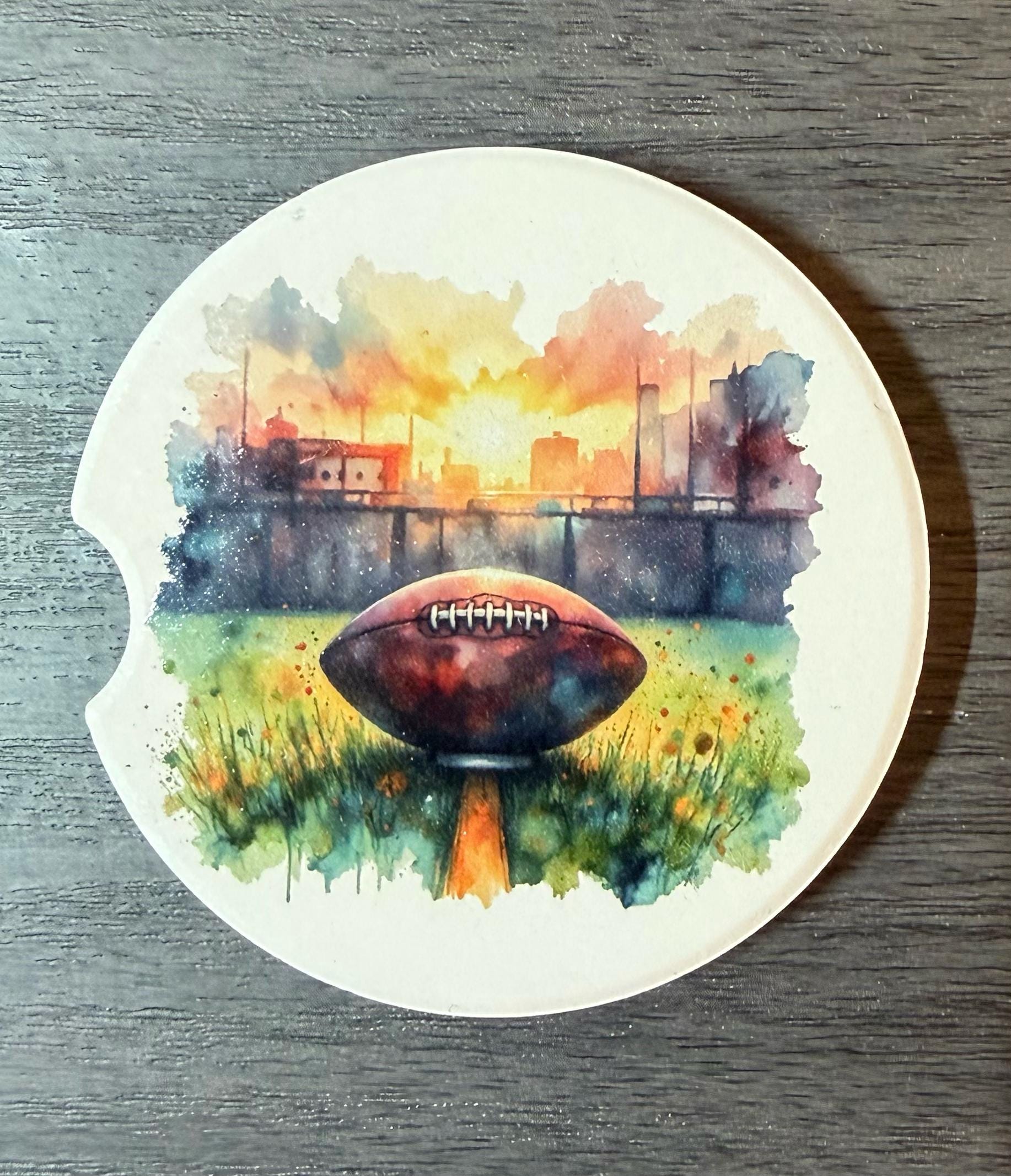 Ceramic Car Coasters Set of 2 | Football Car Accessories 2 | Absorbent Cup Holder Coasters | Sports Inspired Gift | Football Sports Decor __etsy:8039559486