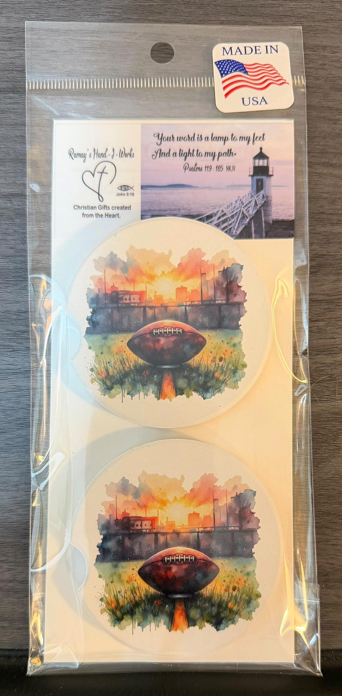 Ceramic Car Coasters Set of 2 | Football Car Accessories 2 | Absorbent Cup Holder Coasters | Sports Inspired Gift | Football Sports Decor __etsy:8087477119
