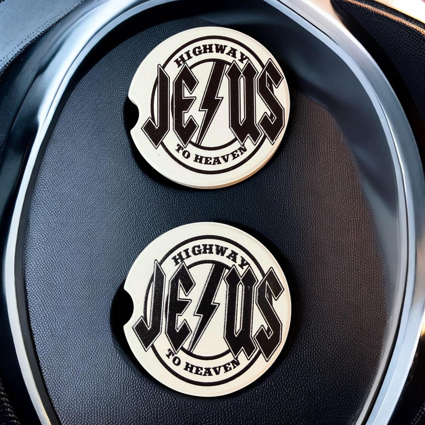Ceramic Car Coasters Set of 2 | Highway to Jesus Car Accessories |Absorbent Cup Holder Coasters |Faith Inspired Gift |InspirationalCar Decor __etsy:8039029678