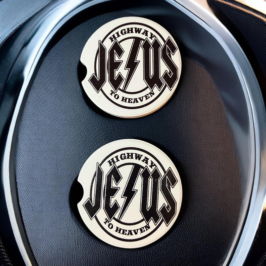 Ceramic Car Coasters Set of 2 | Highway to Jesus Car Accessories |Absorbent Cup Holder Coasters |Faith Inspired Gift |InspirationalCar Decor __etsy:8039029678