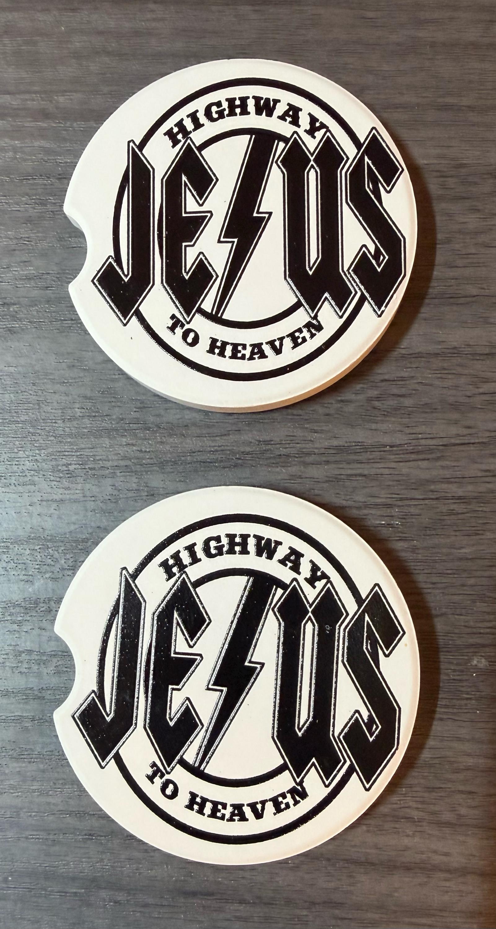 Ceramic Car Coasters Set of 2 | Highway to Jesus Car Accessories |Absorbent Cup Holder Coasters |Faith Inspired Gift |InspirationalCar Decor __etsy:8039024422