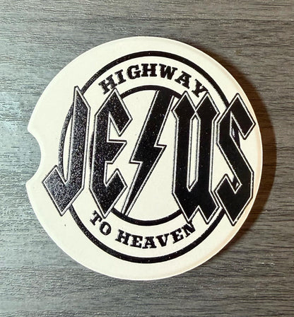 Ceramic Car Coasters Set of 2 | Highway to Jesus Car Accessories |Absorbent Cup Holder Coasters |Faith Inspired Gift |InspirationalCar Decor __etsy:8039024342