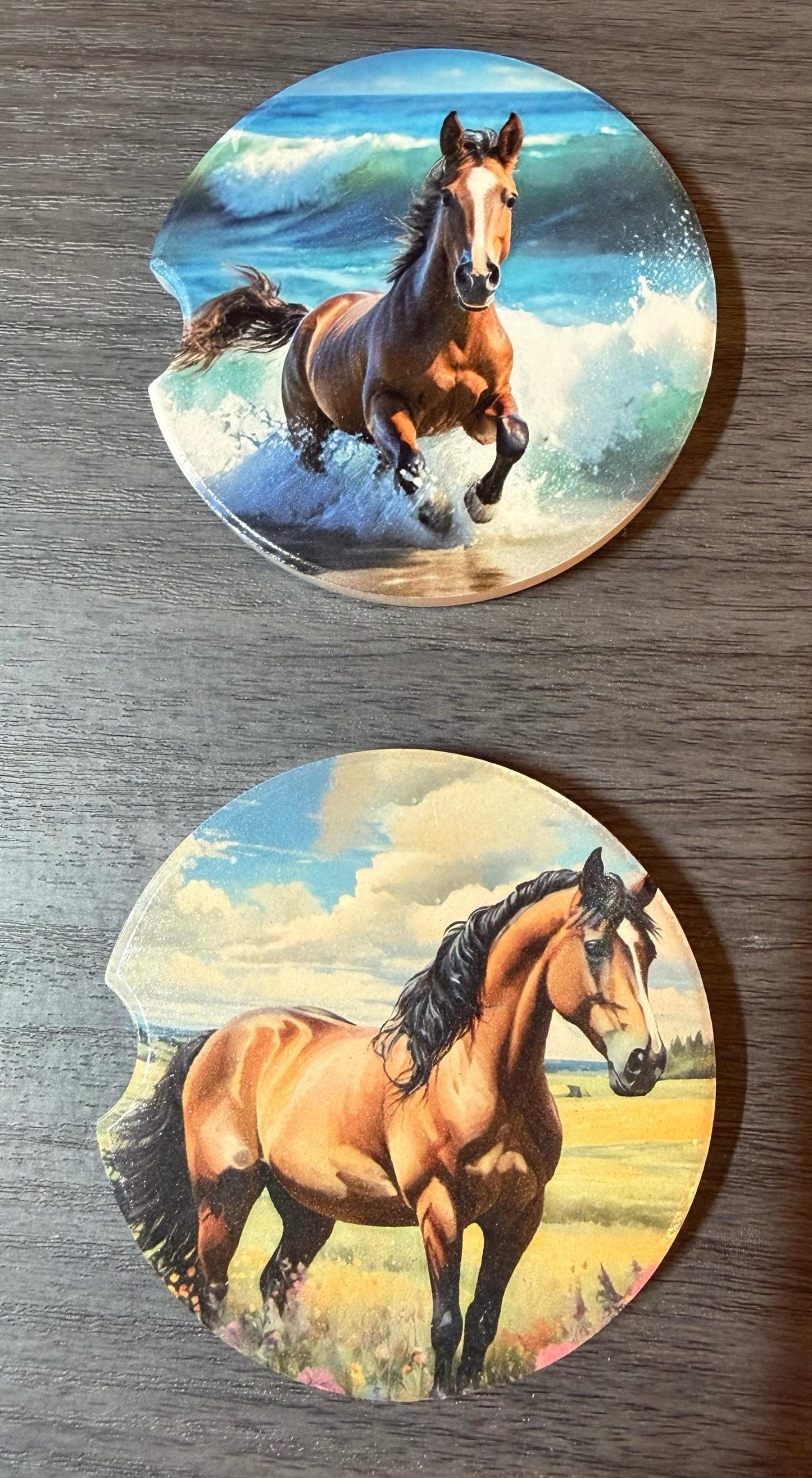 Ceramic Car Coasters Set of 2 | Horses Car Accessories | Absorbent Cup Holder Coasters | Scenic Inspired Gift | Beach Life Decor __etsy:8076165613