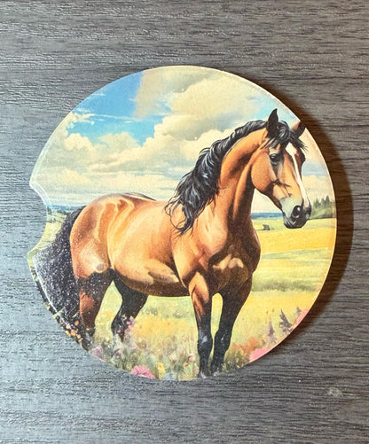 Ceramic Car Coasters Set of 2 | Horses Car Accessories | Absorbent Cup Holder Coasters | Scenic Inspired Gift | Beach Life Decor __etsy:8076165559