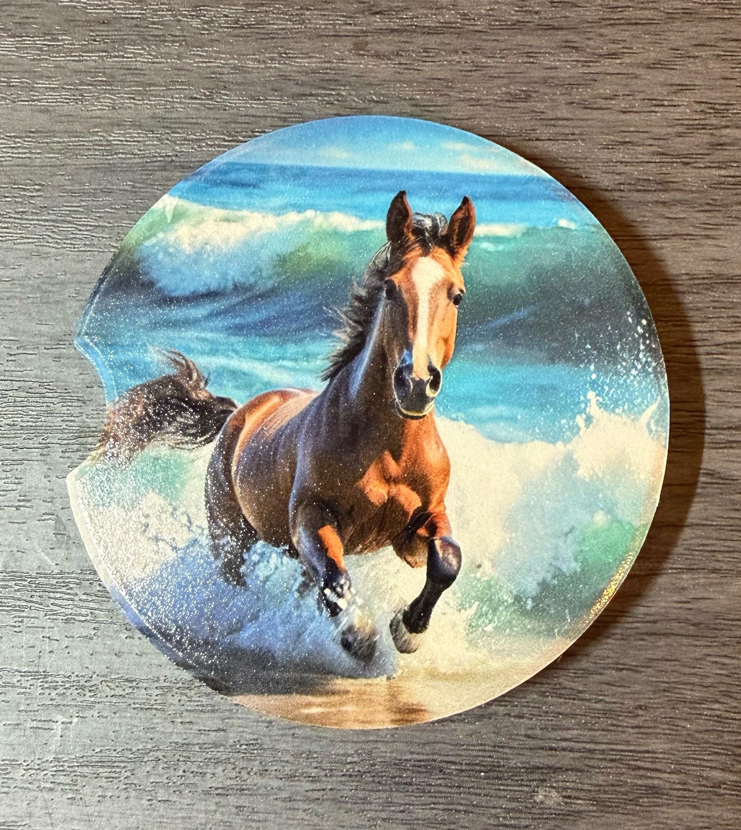 Ceramic Car Coasters Set of 2 | Horses Car Accessories | Absorbent Cup Holder Coasters | Scenic Inspired Gift | Beach Life Decor __etsy:8076165589
