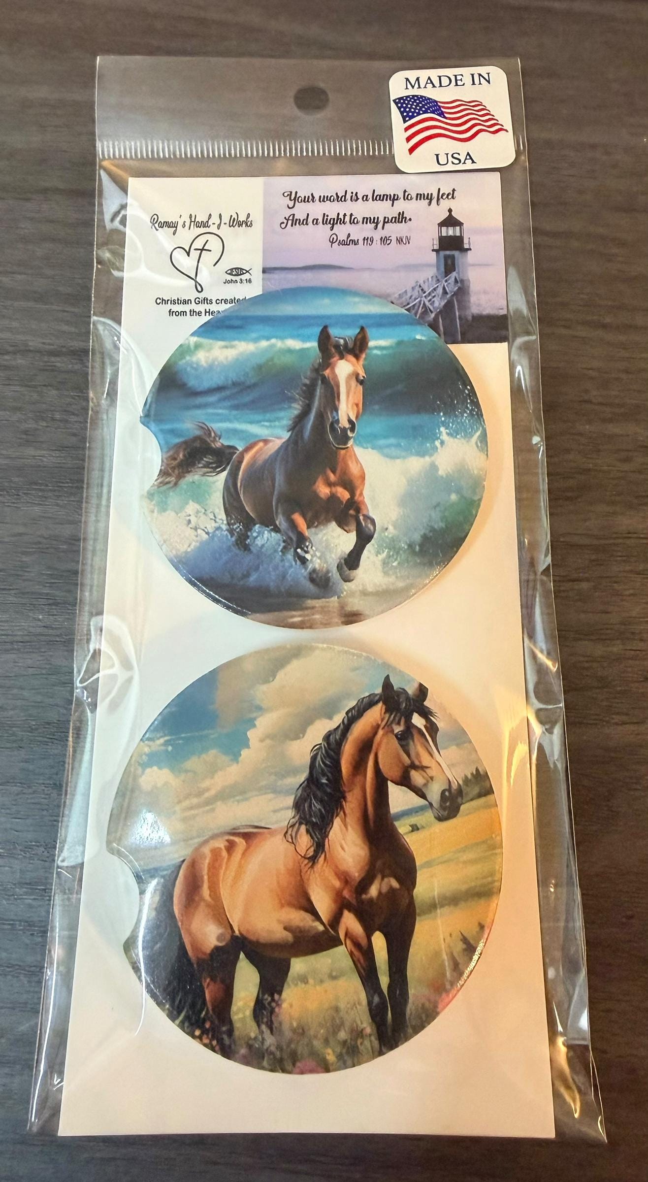 Ceramic Car Coasters Set of 2 | Horses Car Accessories | Absorbent Cup Holder Coasters | Scenic Inspired Gift | Beach Life Decor __etsy:8028258496