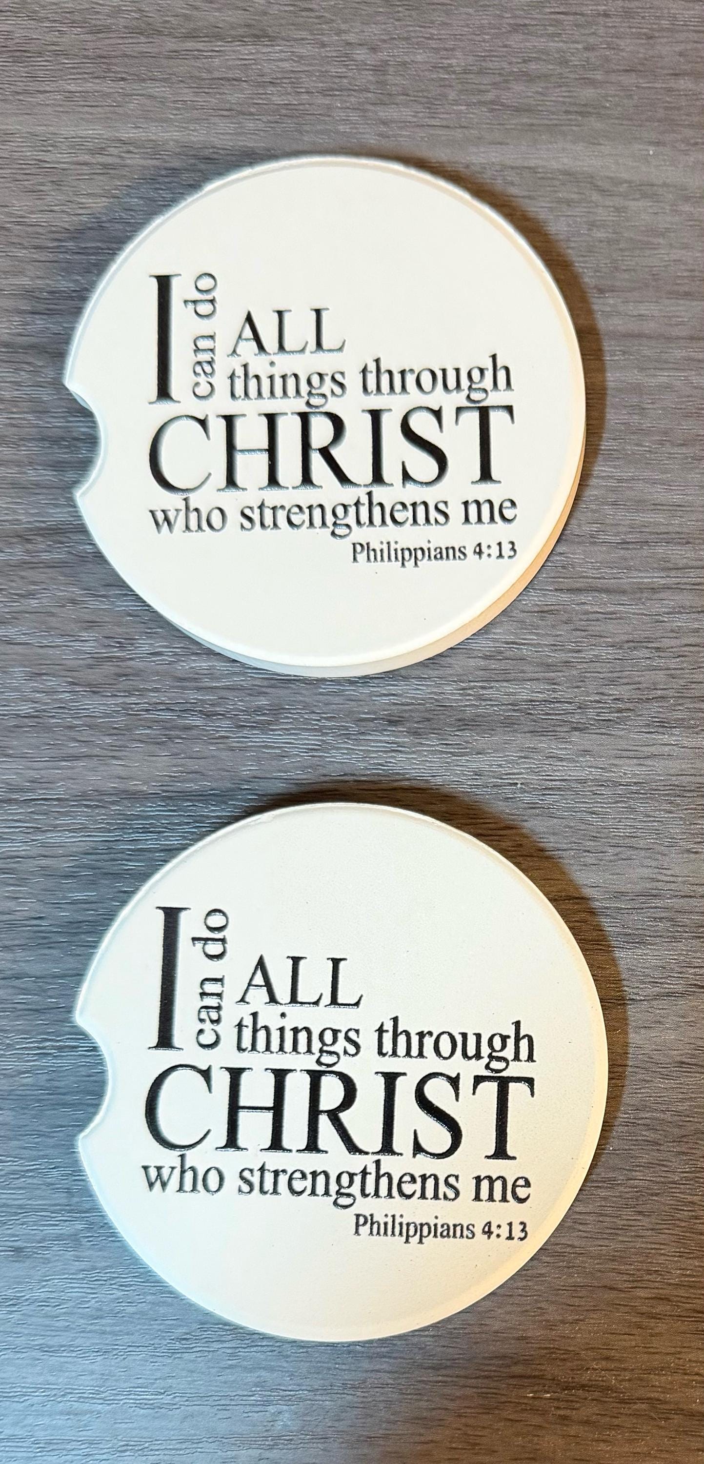Ceramic Car Coasters Set of 2 |"I can do all things through Christ" Car Accessories |Absorbent Cup Holder Coasters | Inspirational Car Decor __etsy:8028353344