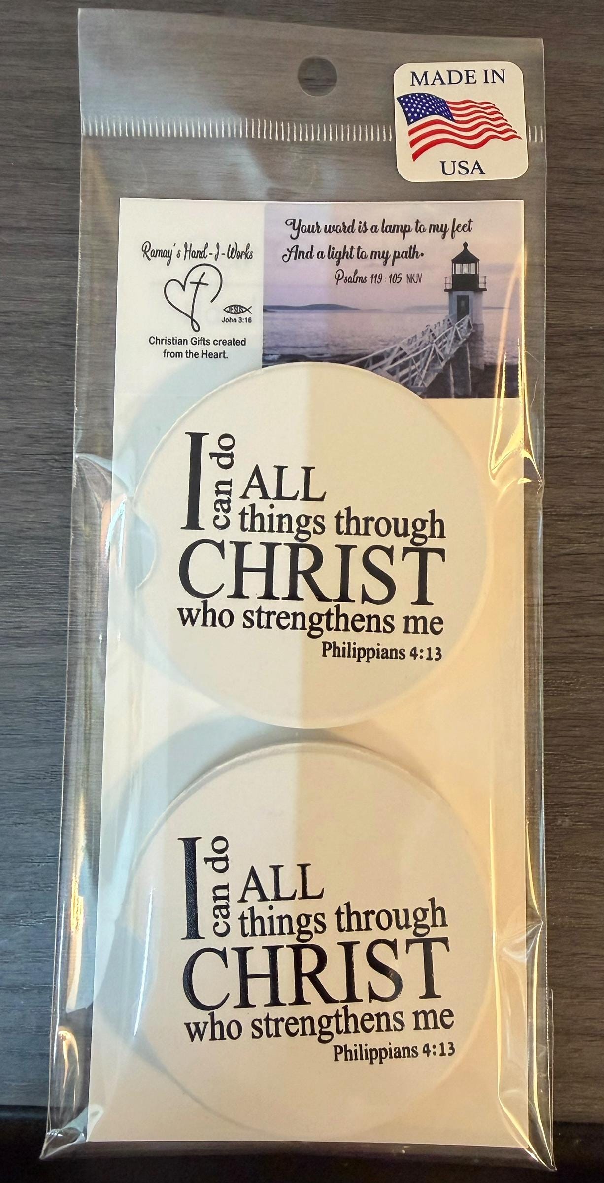 Ceramic Car Coasters Set of 2 |"I can do all things through Christ" Car Accessories |Absorbent Cup Holder Coasters | Inspirational Car Decor __etsy:8028354742