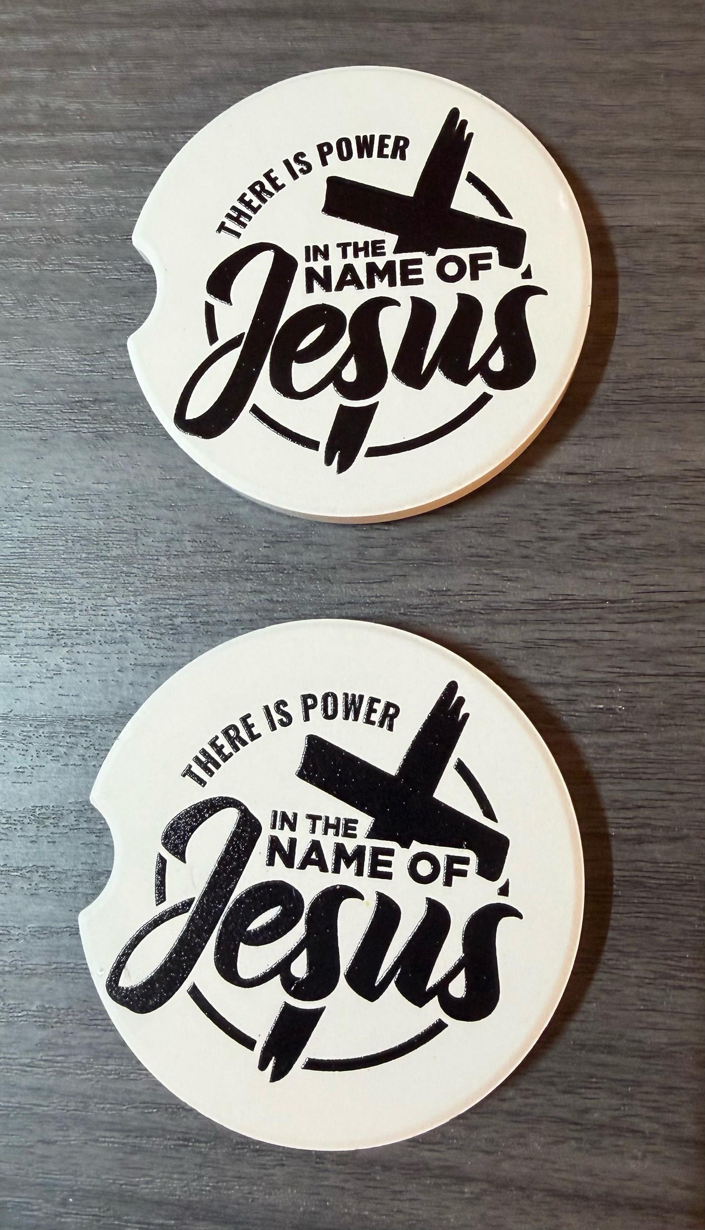 Ceramic Car Coasters Set of 2 | In Jesus name Car Accessories | Absorbent Cup Holder Coasters | Faith Inspired Gift |Inspirational Car Decor __etsy:8028157864