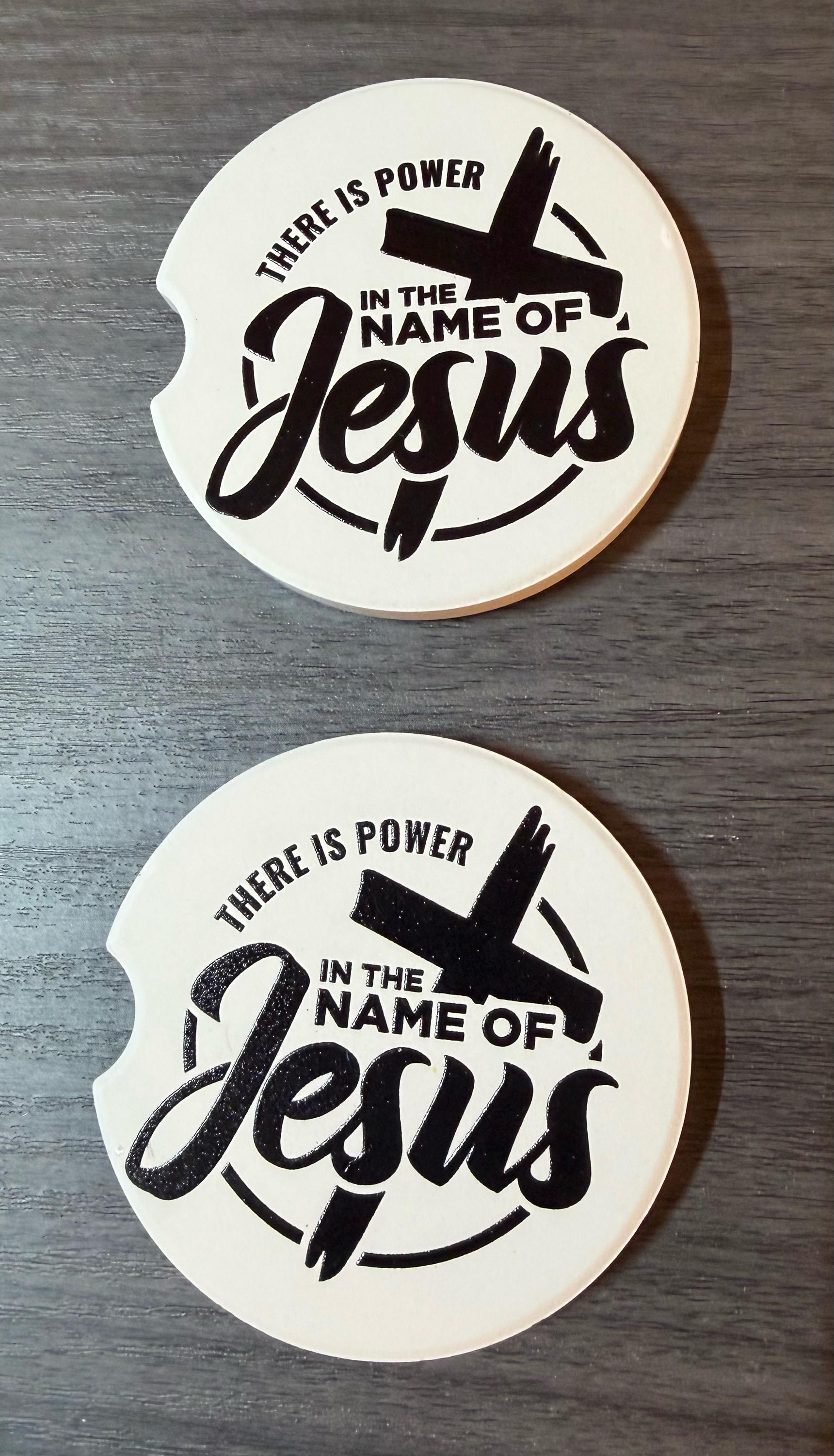 Ceramic Car Coasters Set of 2 | In Jesus name Car Accessories | Absorbent Cup Holder Coasters | Faith Inspired Gift |Inspirational Car Decor __etsy:8028157864