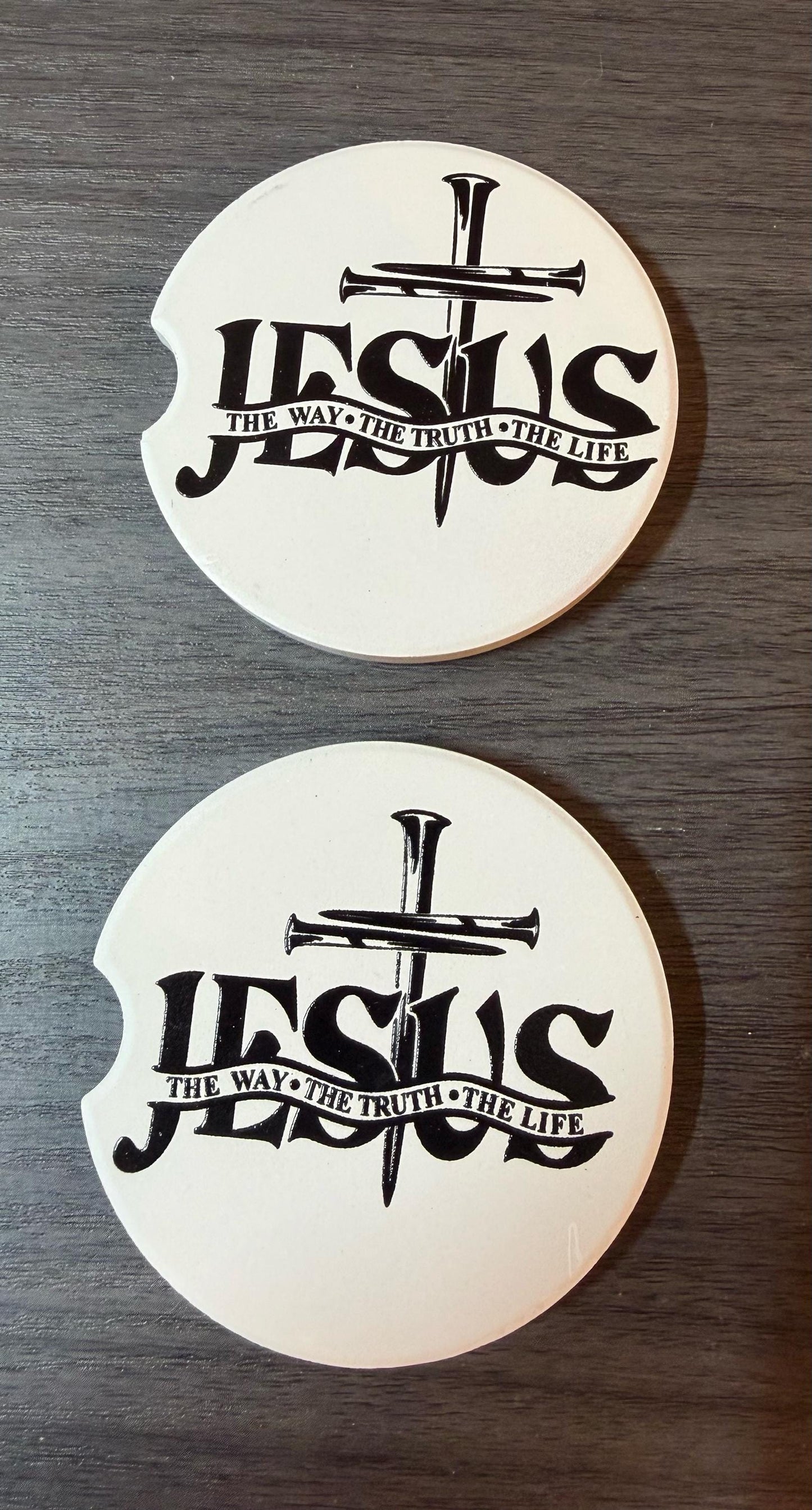 Ceramic Car Coasters Set of 2 | Jesus The Way The Truth The Life Car Accessories | Absorbent Cup Holder Coasters | Faith Inspired Car Decor __etsy:8039366570
