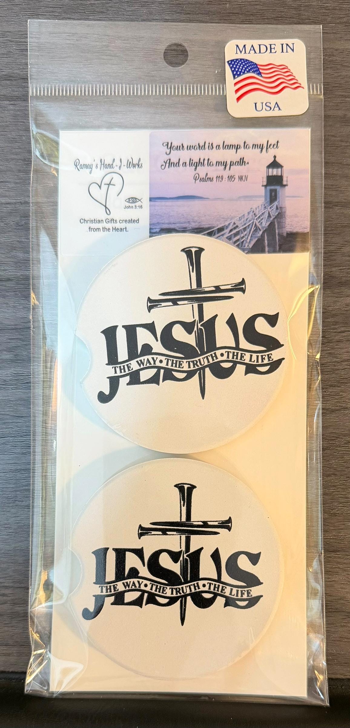 Ceramic Car Coasters Set of 2 | Jesus The Way The Truth The Life Car Accessories | Absorbent Cup Holder Coasters | Faith Inspired Car Decor __etsy:8087281119