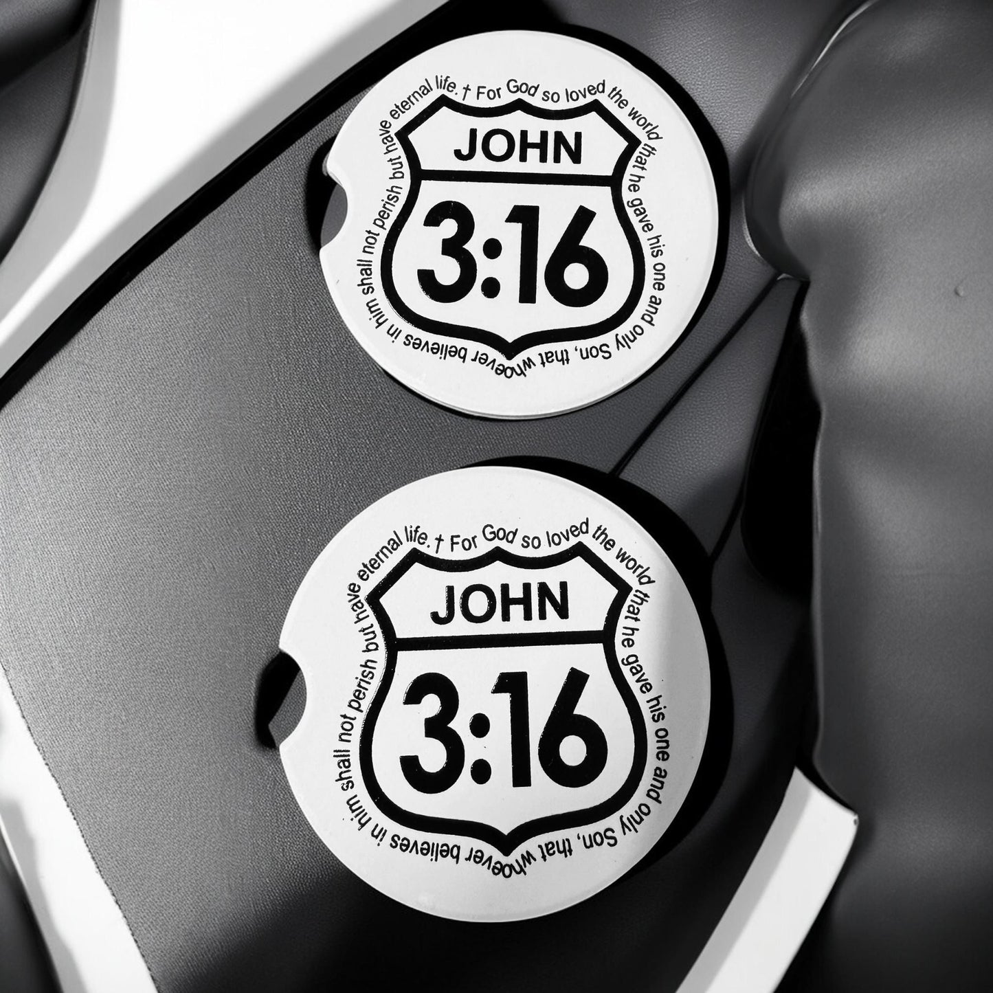 Ceramic Car Coasters Set of 2 | John 3:16 Car Accessories | Absorbent Cup Holder Coasters | Faith Inspired Gift |Inspirational Car Decor __etsy:8076419313