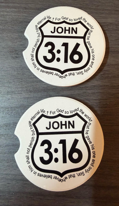 Ceramic Car Coasters Set of 2 | John 3:16 Car Accessories | Absorbent Cup Holder Coasters | Faith Inspired Gift |Inspirational Car Decor __etsy:8076416775