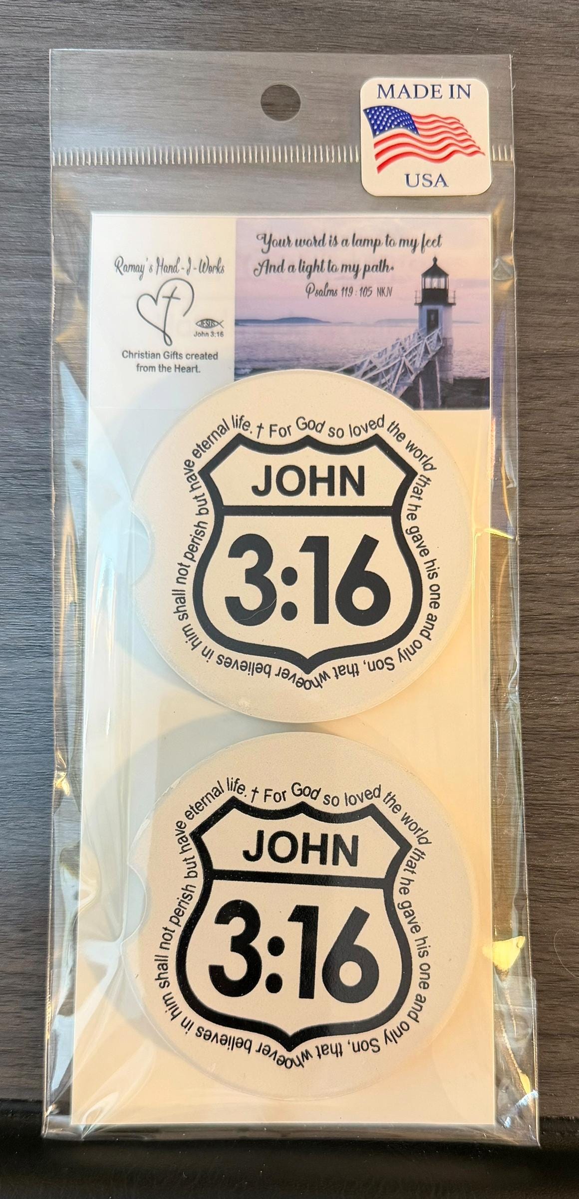 Ceramic Car Coasters Set of 2 | John 3:16 Car Accessories | Absorbent Cup Holder Coasters | Faith Inspired Gift |Inspirational Car Decor __etsy:8028505512